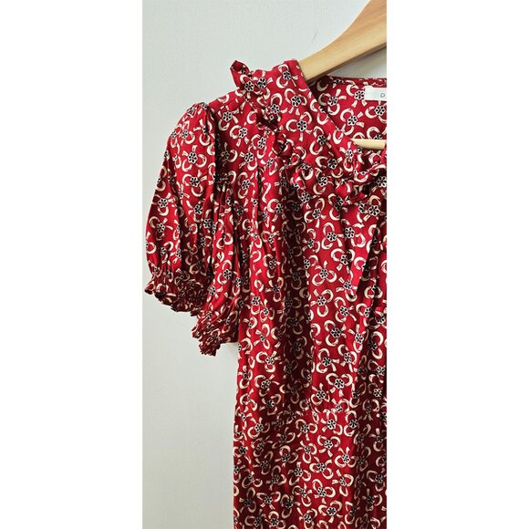 NWT Doen Sweet Silk Evienne Short Sleeved Tea Dress in Ameline Ditsy Red XL NWT - Picture 3 of 9